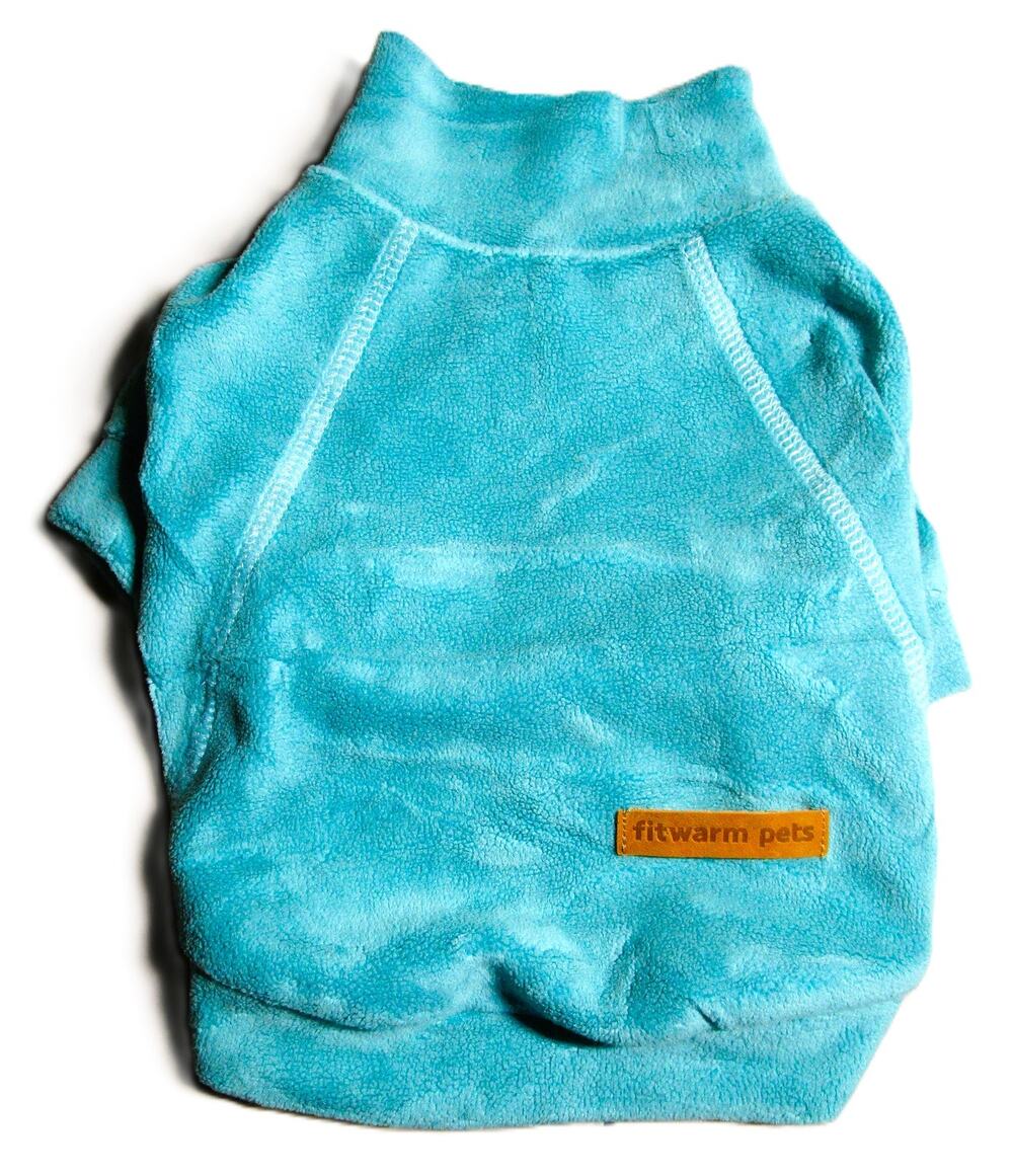 Fit Warm Pets Dog Winter Jacket Size Small Aqua Blue Cotton Plush Coat 8x10 ins
